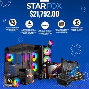 STARFOX - FUENTE DE PODER GR BURST GR750G ATX 750W, MEMORIA RAM VENGEANCE RGB PRO TUF GAMING EDITION DDR4, TARJETA DE VIDEO GIGABYTE RADEON RX 6600 EAGLE 8G GDDR6, PROCESADOR AMD RYZEN 7 5800, 8 CORE, 3.80 GHZ, MOTHERBOARD GIGABYTE B550I AORUS PRO AX