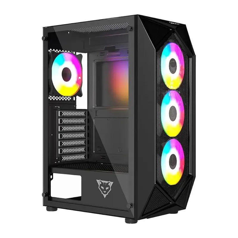 GABINETE OCELOT GAMING POLYGON-E5, MIDI-TOWER, ATX/ITX/MICRO ATX, 4 VENTILADORES INSTALADOS RGB, NEGRO